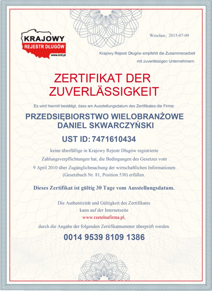 Certyfikat  DE